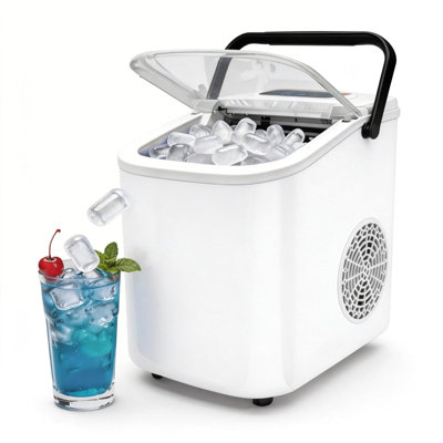 26 Lb. Portable Countertop Ice Maker With Self-Cleaning, Fast Ice In 6 Minutes, Quiet Ice Machine Handle For Home Kitchen Camping RV(White)