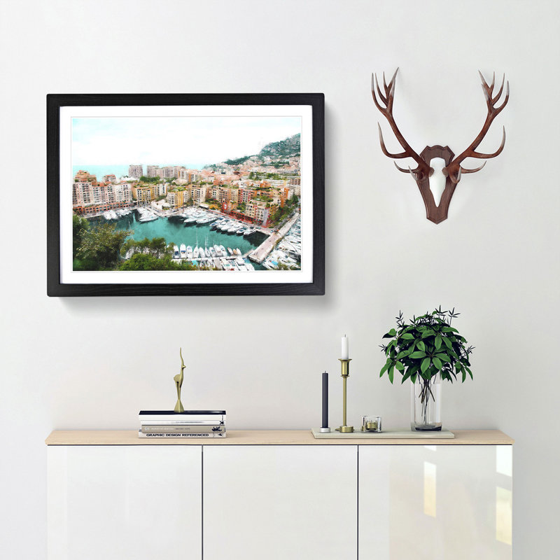Yachts in Monte Carlo Monaco - Picture Frame Photograph Print, 45cm H x 63cm W x 2cm D, Black Framed