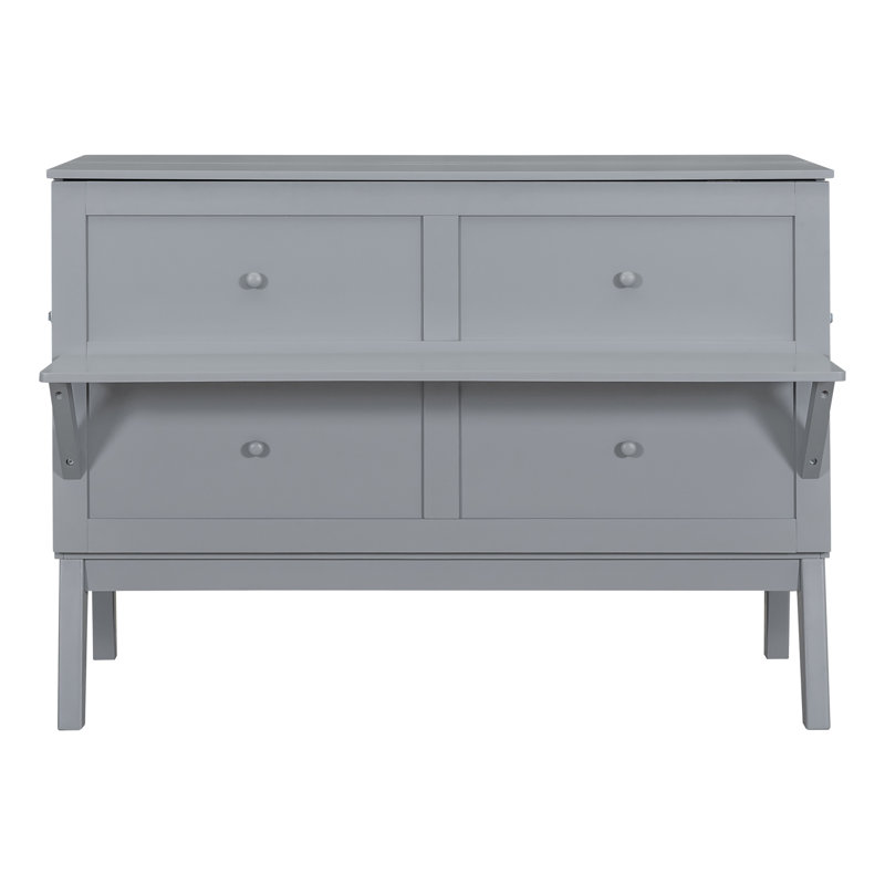 Lit escamotable en bois avec port USB et tablettes amovibles Hensley, Grand lit, Gris