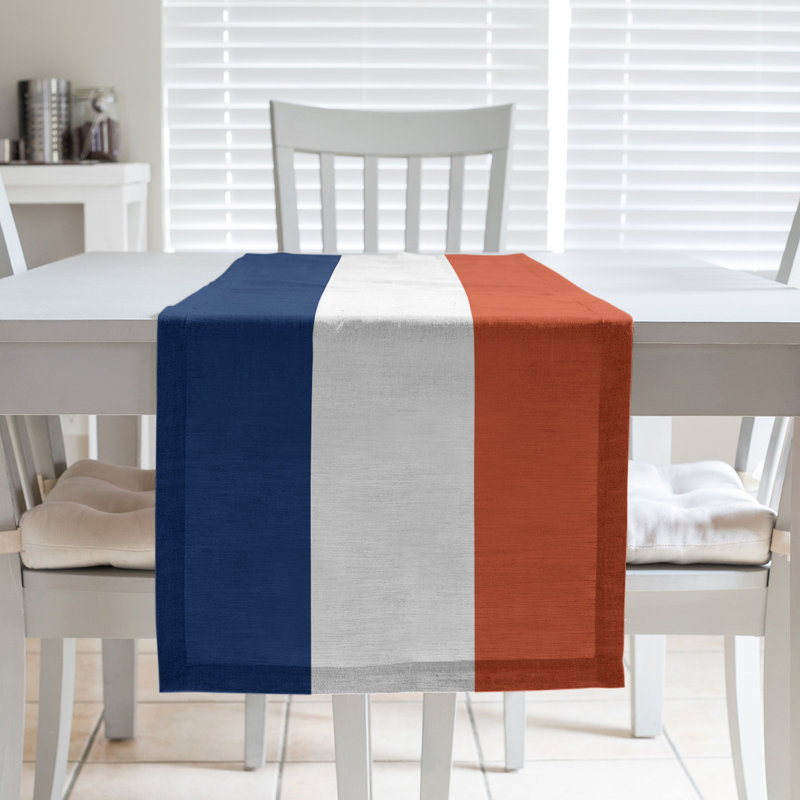 Chemin de table Edmonton, 90 po x 16 po, Orange / blanc / bleu marine, Polyester