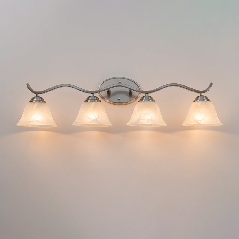 Éclairage pour salle de bain à 4 lumières avec abat-jour cloche en verre et marbre