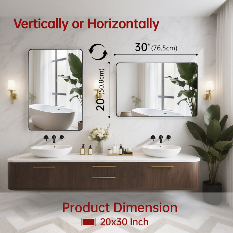 Miroir de salle de bain noir mat Summerain, 20 po x 30 po, Rectangulaire