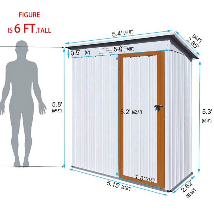 USeeworld Outdoor 5 ft. W x 3 ft. D Metal Vertical Storage Shed ...