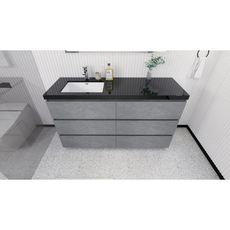 Santrice 59'' Single Bathroom Vanity with Acrylic Top, Cement Gray