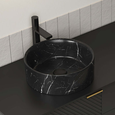 14'' Bathroom Round Ceramic Sink With Stone Pattern, No Faucet No Cabinet