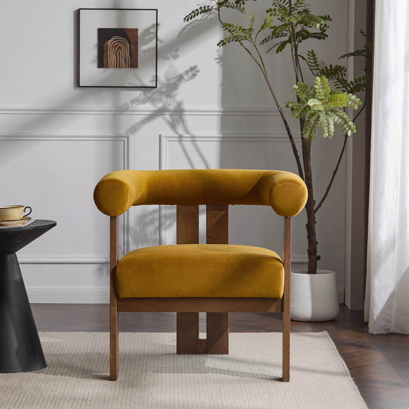Chaise d'appoint moderne rembourrée avec accoudoirs ronds, Jaune moutarde