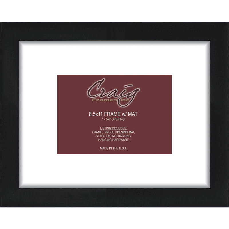 Ruyle Black Matte Picture Frame with Mat, 5" x 7", 8.5" x 11" Matted to 6" x 9"