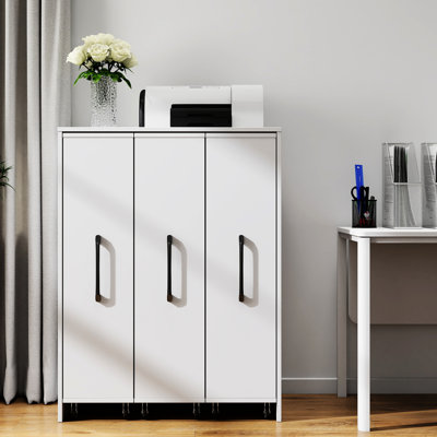 Armoire décorative, bibliothèque avec trois portes et roues coulissantes pour le salon de la chambre à coucher de bureau