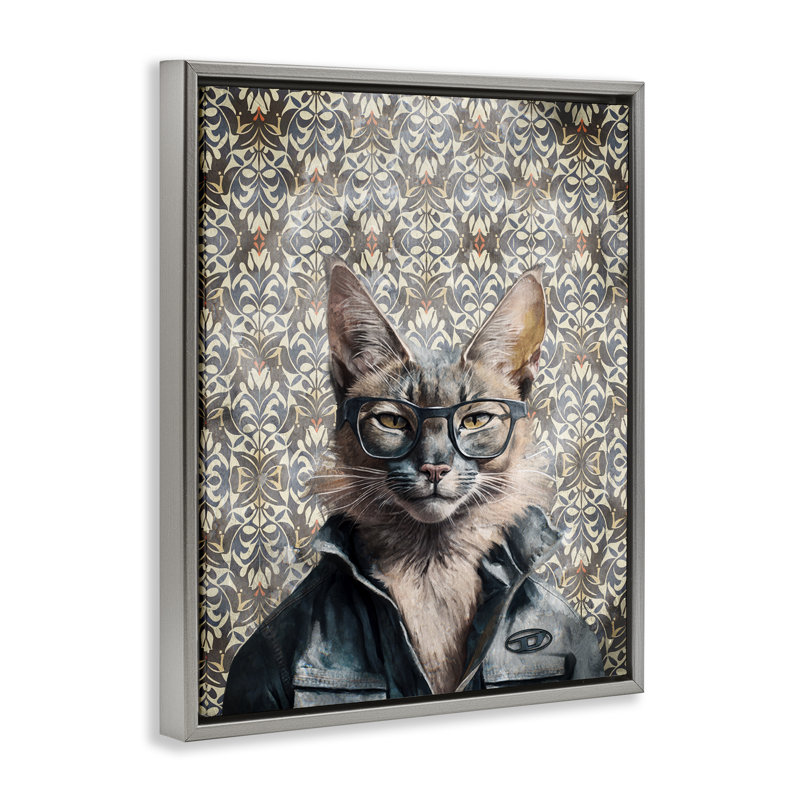  «Wild Cat on Damask» par Svetlana Aleynikova, H 31 po x l 25 po, Gris