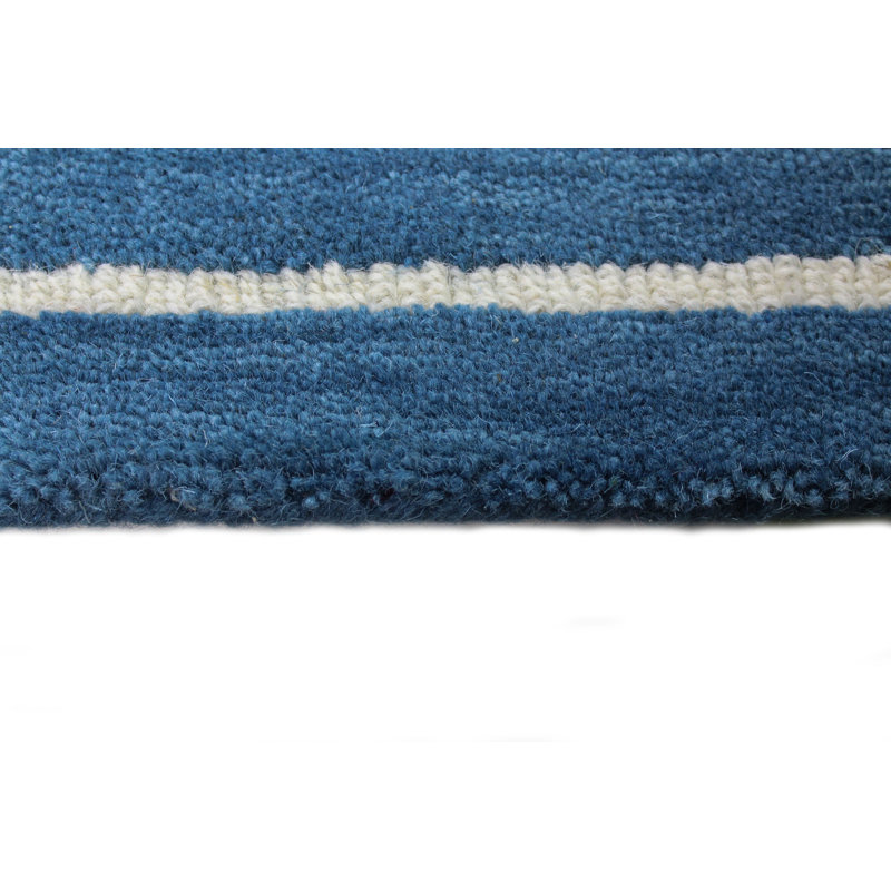 Azure Stripe Handmade Wool Rectangular Area Rug 3'6" x 5'6"
