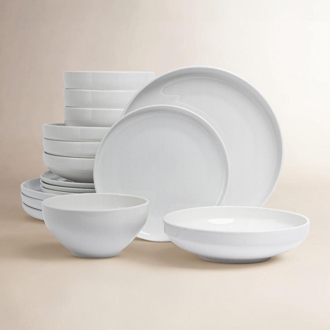 over&back Coupe 16-Piece Glossy White Hand-Finished Porcelain Dinnerware Set (Set of 4) over&back
