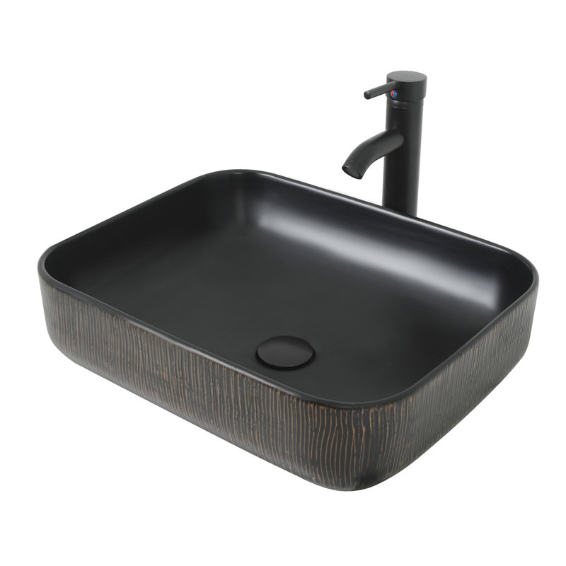 Ensemble d'évier vasque rond en céramique noire avec robinet noir