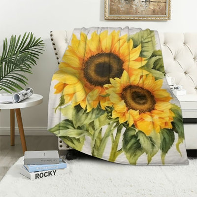 Sunflower Blanket - Soft Sunflower Throw Blankets Plush Sunflower Blankets for Women - Sunflower Blanket Throw - Sunflower Gifts White 50x60inch