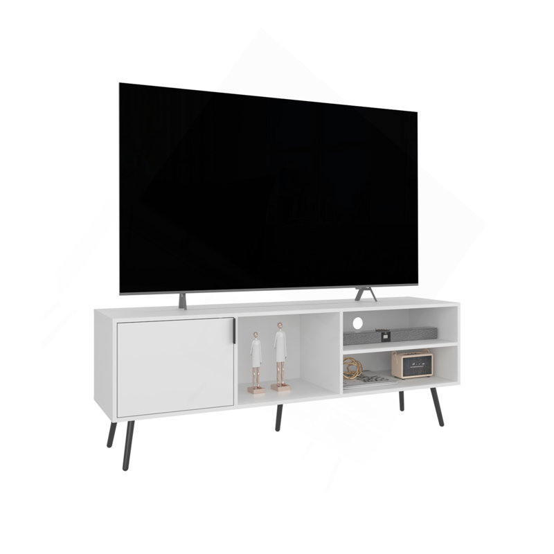 Meuble télé, 1 porte, 3 tablettes, blanc, Blanc