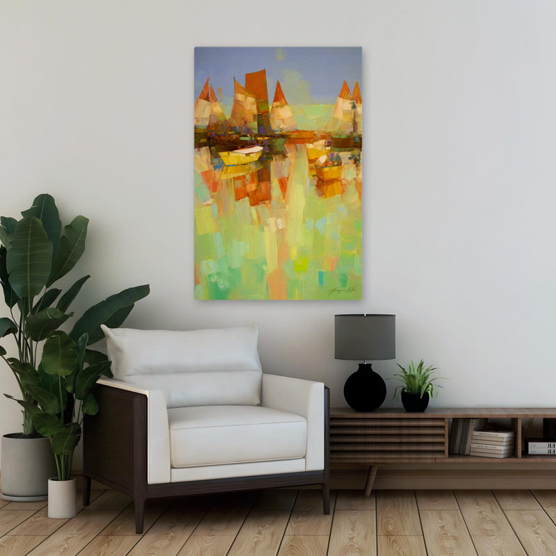 Art portuaire, océan, voilier, art côtier, art abstrait contemporain, H 36 po x l 24 po