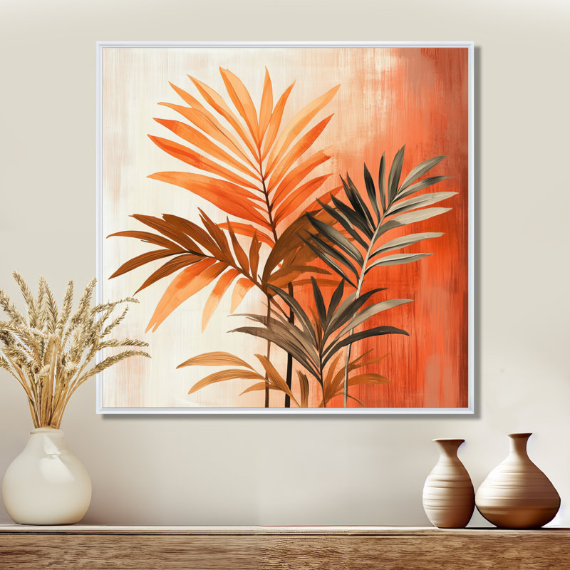 Terre cuite, art botanique, feuille de palmier, Rynald, H 24 po x l 24 po, Cadre flottant blanc