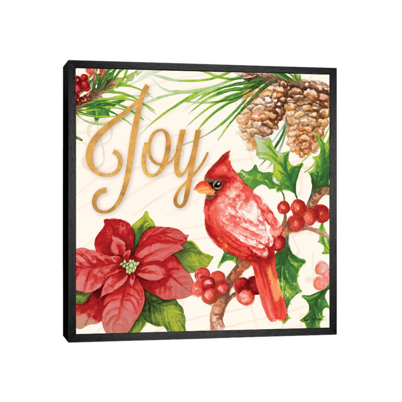 Bright Christmas Cardinal III by Janice Gaynor - Painting on Canvas, Black Framed, 93.98 cm H x 93.98 cm W