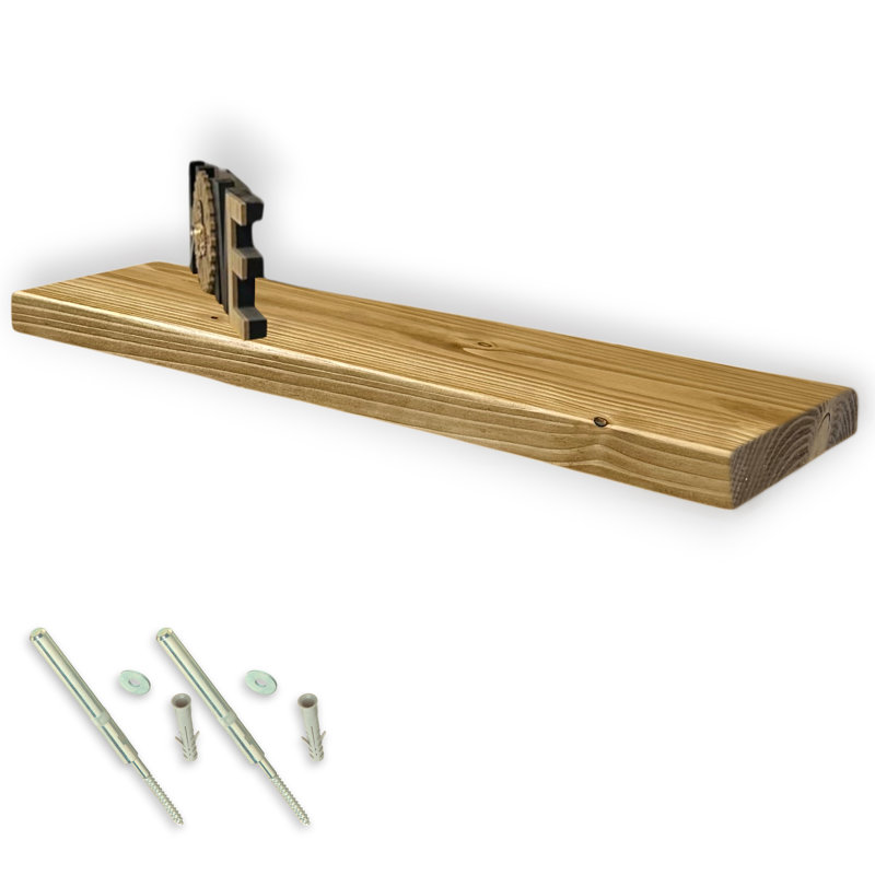 Shelf | Wall-Mounted Wooden Board With FLOATING Brackets, 4.5cm H x 50cm W x 22cm D, Rustic Pine