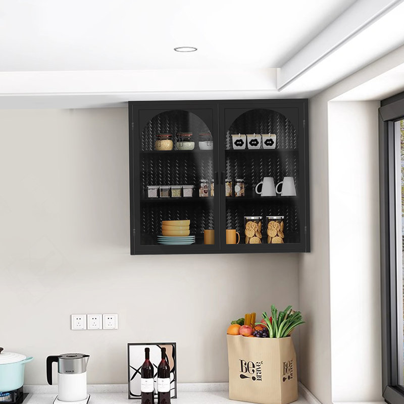 Armoire murale moderne à deux portes avec rangement à trois niveaux, Blanc