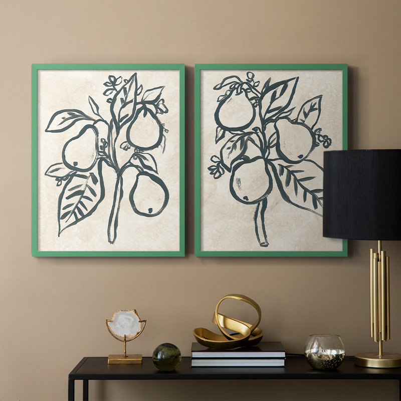 Encre poire branche I - impression encadrée de qualité supérieure - prête à être accrochée - aucun clou requis - aucun clou requis