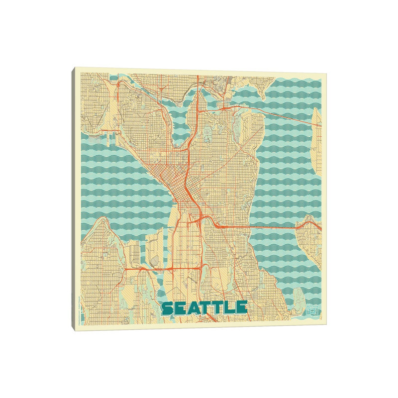 Seattle Retro Urban Blueprint Map by Hubert Roguski - Wrapped Canvas Print, 45.72 cm H x 45.72 cm W x 1.91 cm D
