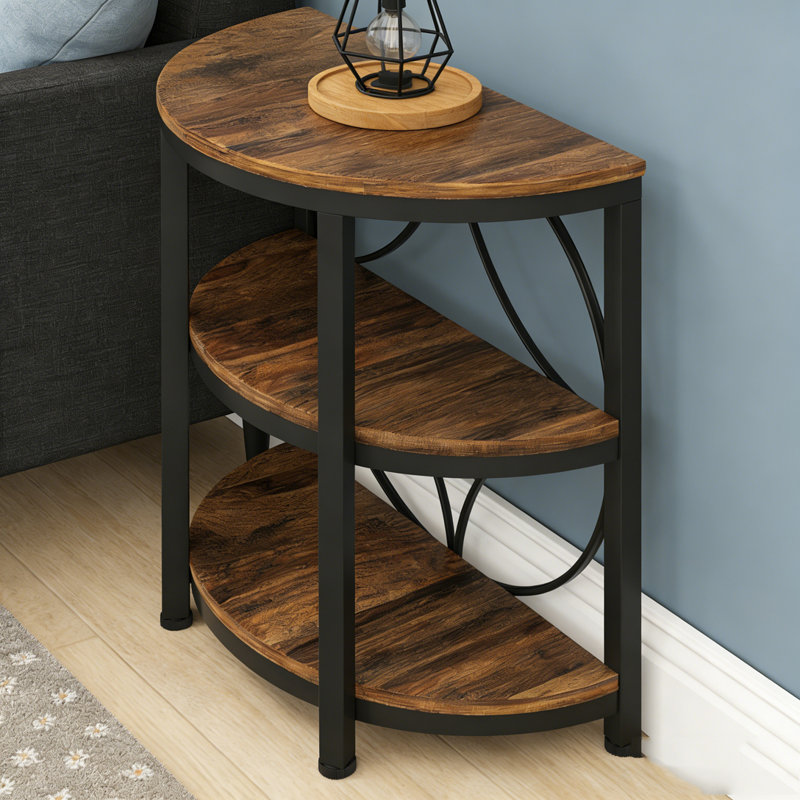 Table d'appoint étroite à 3 niveaux avec structure en métal, Brun et noir