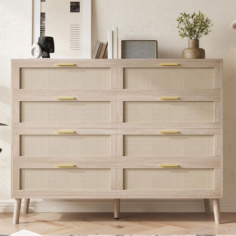 Grande commode à 8 tiroirs avec poignées Mid-Century