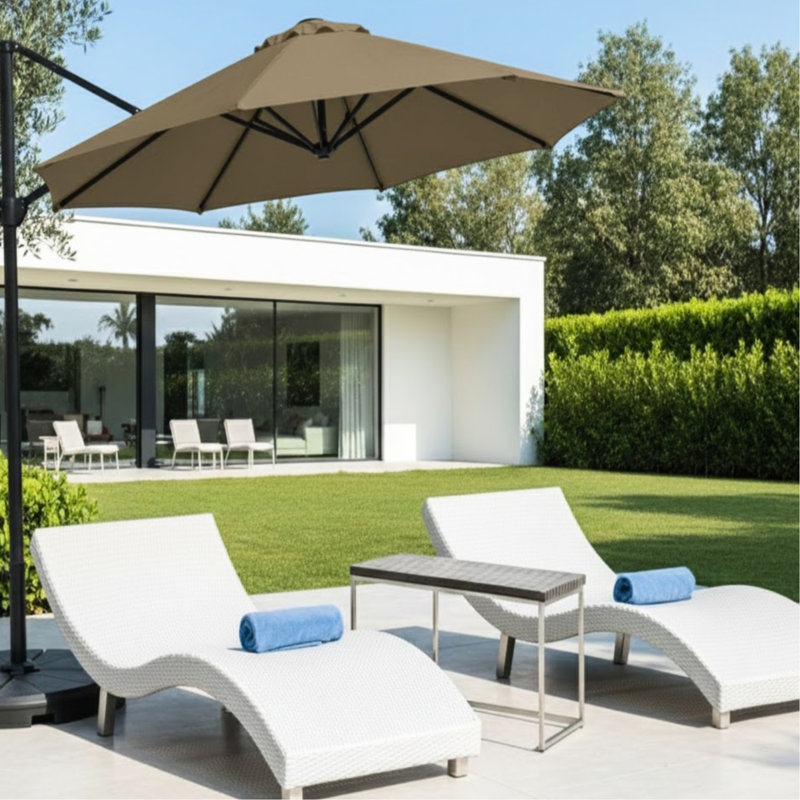 Parasol de patio en porte-à-faux 10 pi avec rotation à 360 ° et réglage de l'inclinaison, parasol carré extérieur décalé avec mât en aluminium sans base