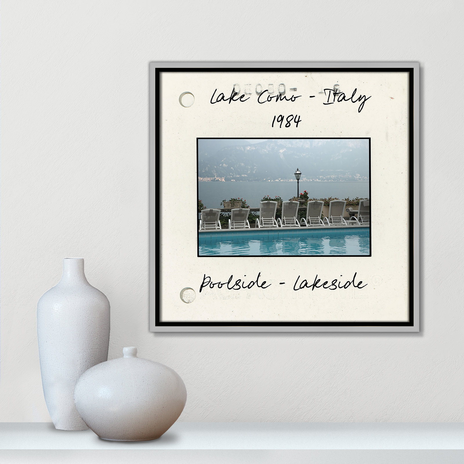 Travel Slide Collection "Lake Como, Italy" Print, Silver Floater Framed Canvas, 17.5" H x 17.5" W x 2" D