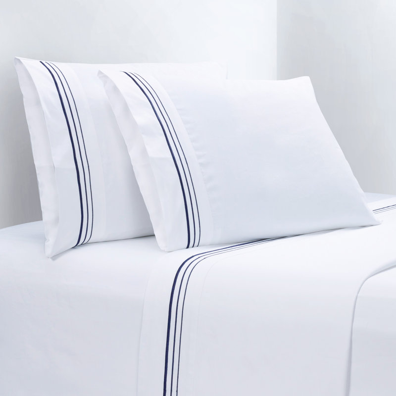 Ensemble de draps 100% coton, Bleu marine, Ensemble de draps pour grand lit + un drap-housse 