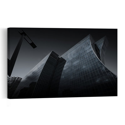Affiche d'art mural représentant une architecture moderne sombre, abstraite et géométrique contemporaine.