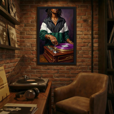 Abstrait dj avec vinyle mauve sur platine vintage