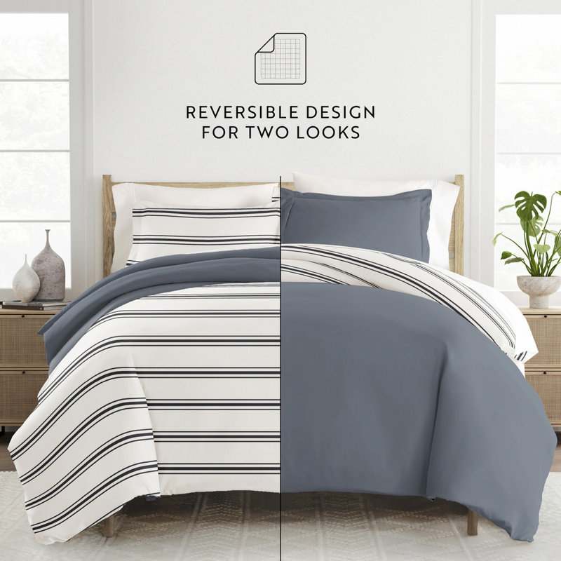Duvet Cover Set Patterned Microfiber Ultra Soft Bedding in Desert Stripe, Navy, King Duvet Cover + 2 Standard Shams