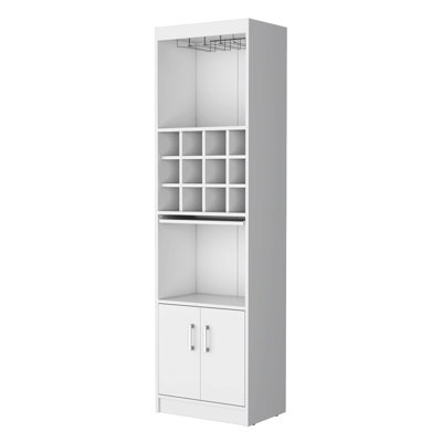 Bar blanc pour installations de conservation et de présentation de vin - 71,1 po x 13,3 po 20 po, 15 tablettes, 2 portes avec rangement de construction, portes, bois d'ingénierie