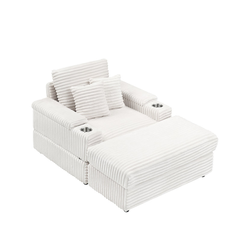 Canapé 43 po avec repose-pieds en velours côtelé 43 po, Polyester blanc