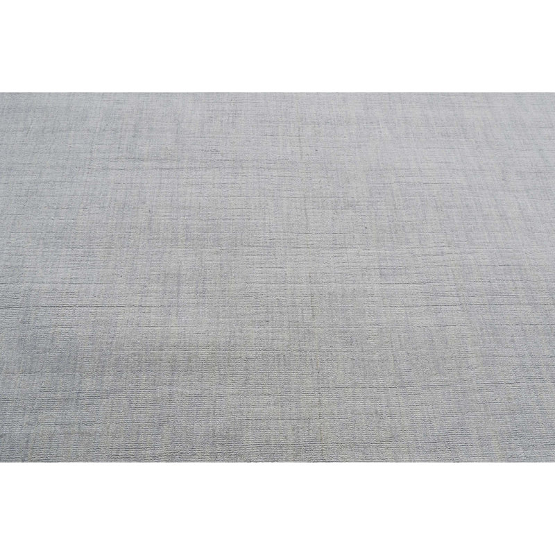 Tapis rectangulaire en soie tissée à la main en gris / blanc, Rectangle 10 pi x 14 pi