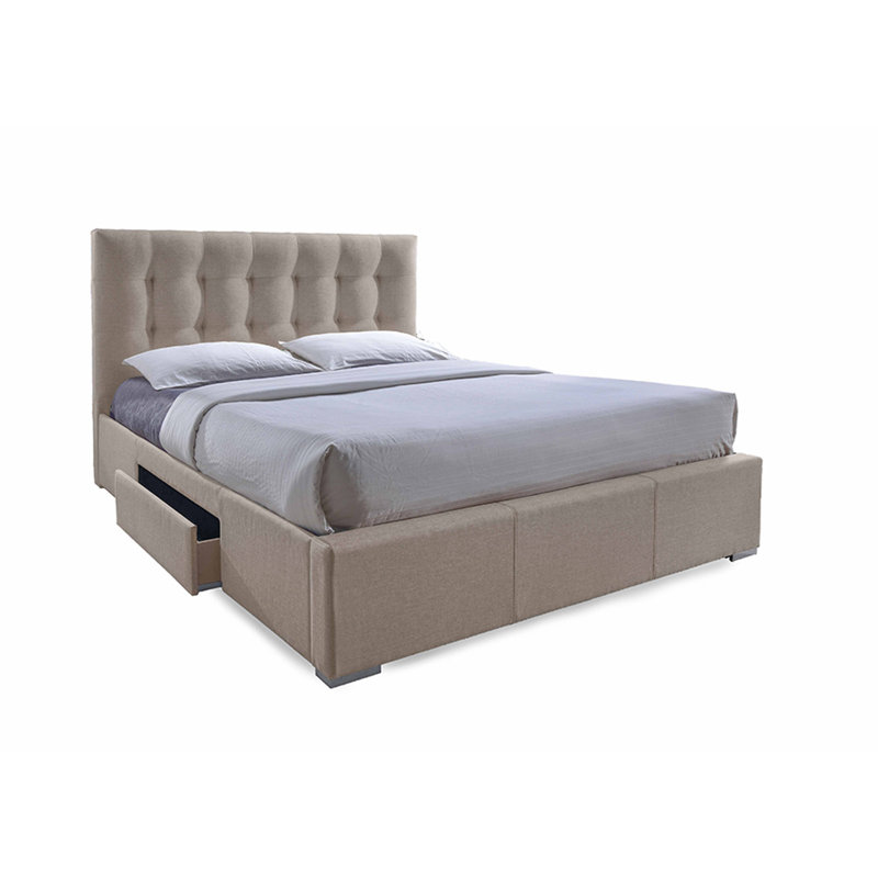 Upholstered Storage Bed, Queen, Light Brown