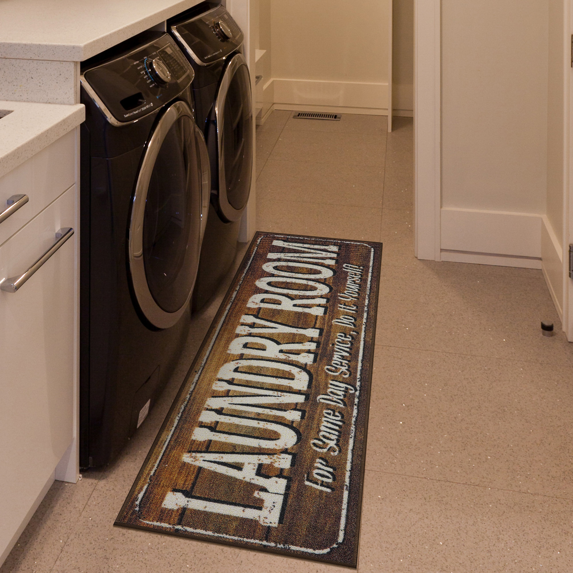 Machine Washable Non-Slip Rubberback Laundry Room Runner Rug, Entryway Rug