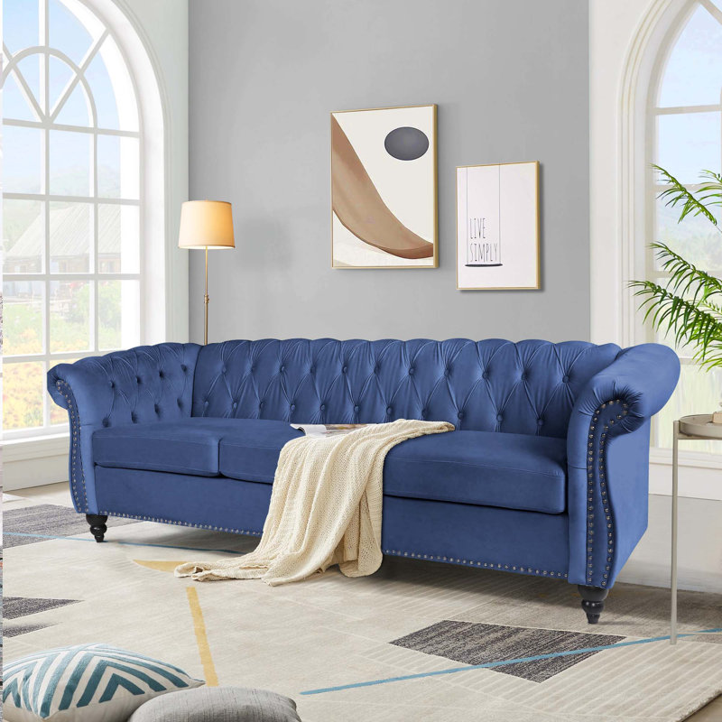 Jemotte 83.85'' Upholstered Velvet Sofa, Blue Velvet