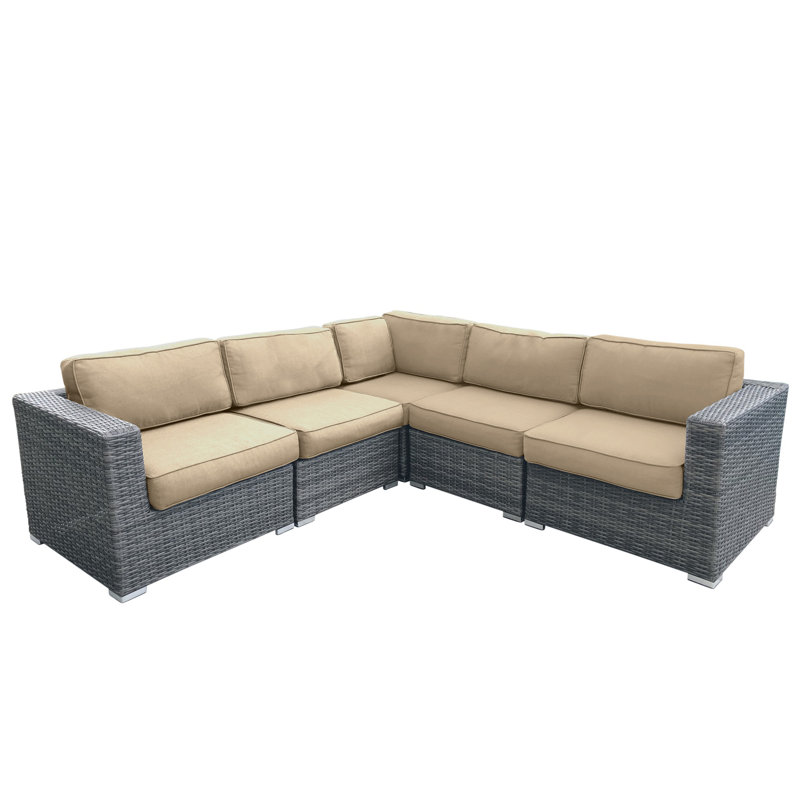 Canapé modulaire de patio avec coussins Ana entièrement assemblé, Beige Sunbrella, Mélange de gris