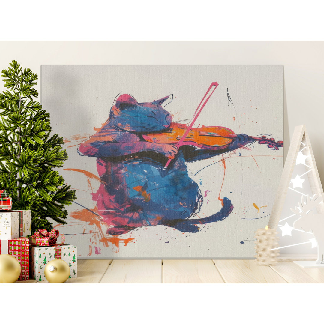 Cat Playing Violin Canvas Wall Art, Gallery Wrapped Matte Print, Ready to Hang, Archival Quality, Modern Home Decor, Unique Gift Idea