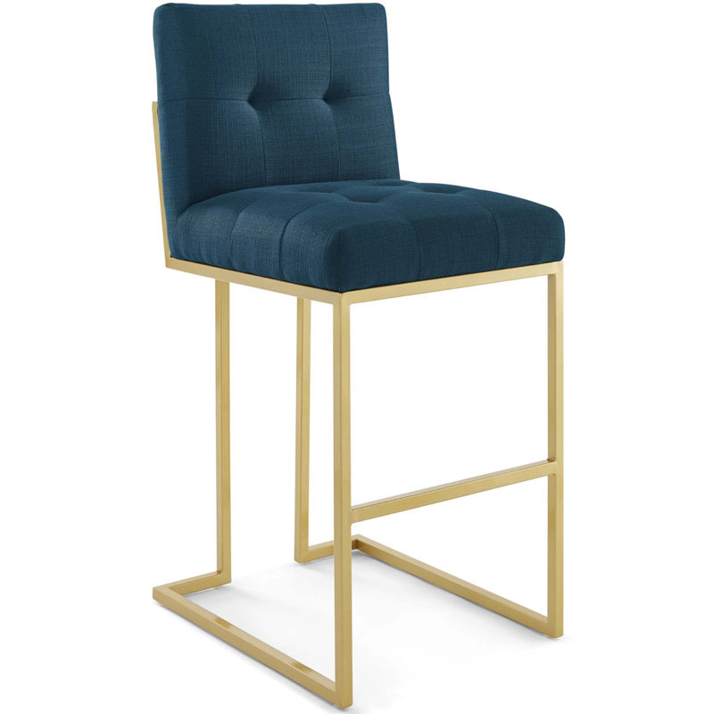 Tabouret de bar en acier inoxydable Privy Performance de Modway, Or / polyester azur, Noir