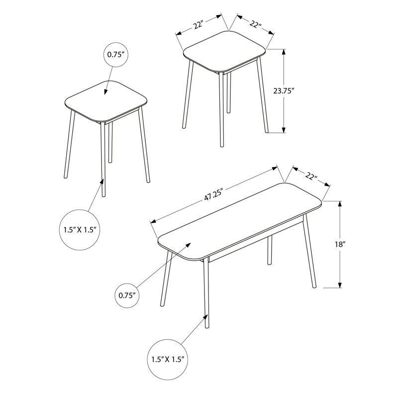 Ensemble de 3 tables modernes d'inspiration Mid-Century : table basse et table d'appoint rectangulaires en stratifié gris, pour une décoration de salon élégante et raffinée.