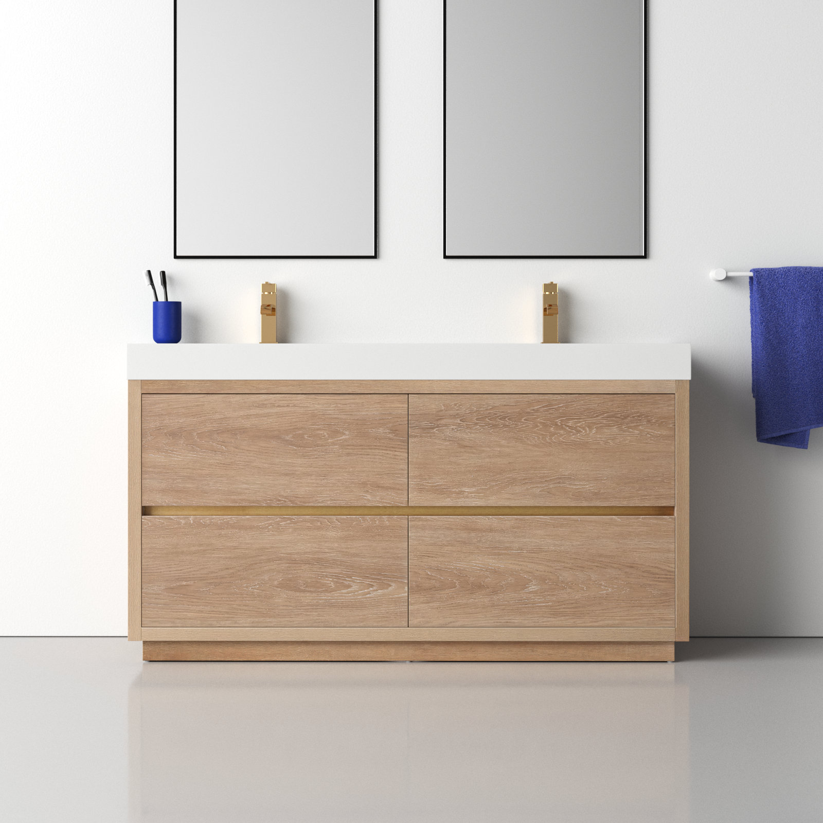 Beira 59.8'' Double Bathroom Vanity, North American Oak, White