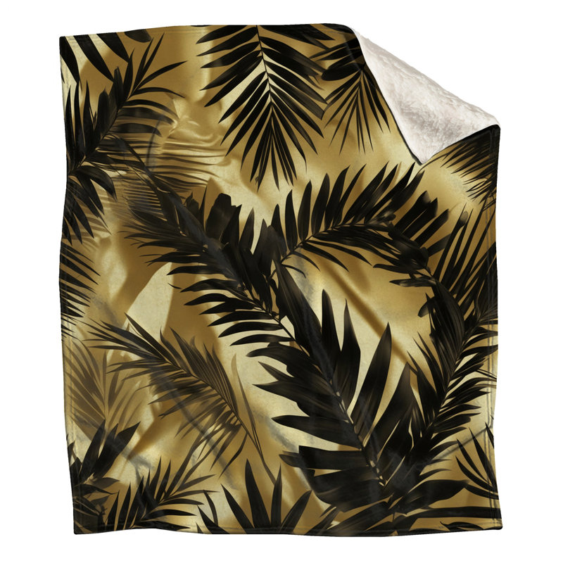 Couvertures à motif de feuilles de palmier, L 50 po x H 60 po, Moyen or noir
