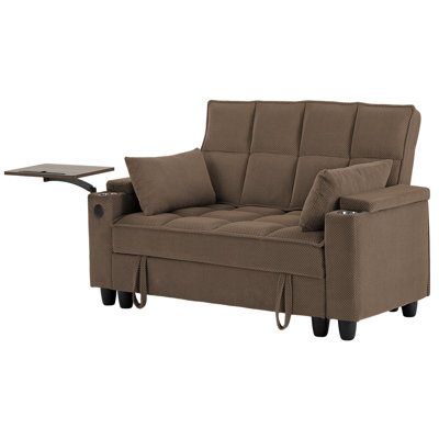 Canapé rembourré 61 po avec accoudoirs de rangement cachés, rangement sous le siège, table pivotante à 360 °, ports de chargement USB et 2 porte-gobelets pour le salon, l’appartement et le bureau personnel