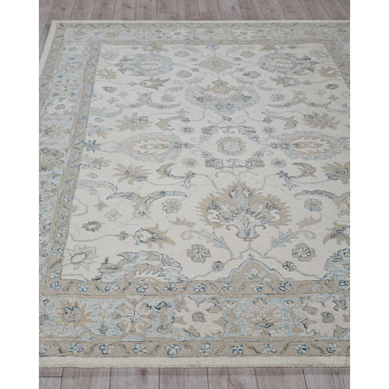Marietta Ivory and Light Blue Handmade Wool 9' x 12' Area Rug