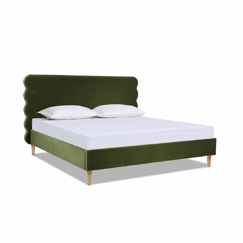 Henley Upholstered Scalloped Bed, Olive Green Velvet, King