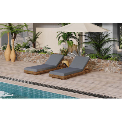 Outdoor Chaise Lounge Chair with 6-Position Adjustable Backrest,Acacia solid wood,TEAK COLOR by Corrigan Studio