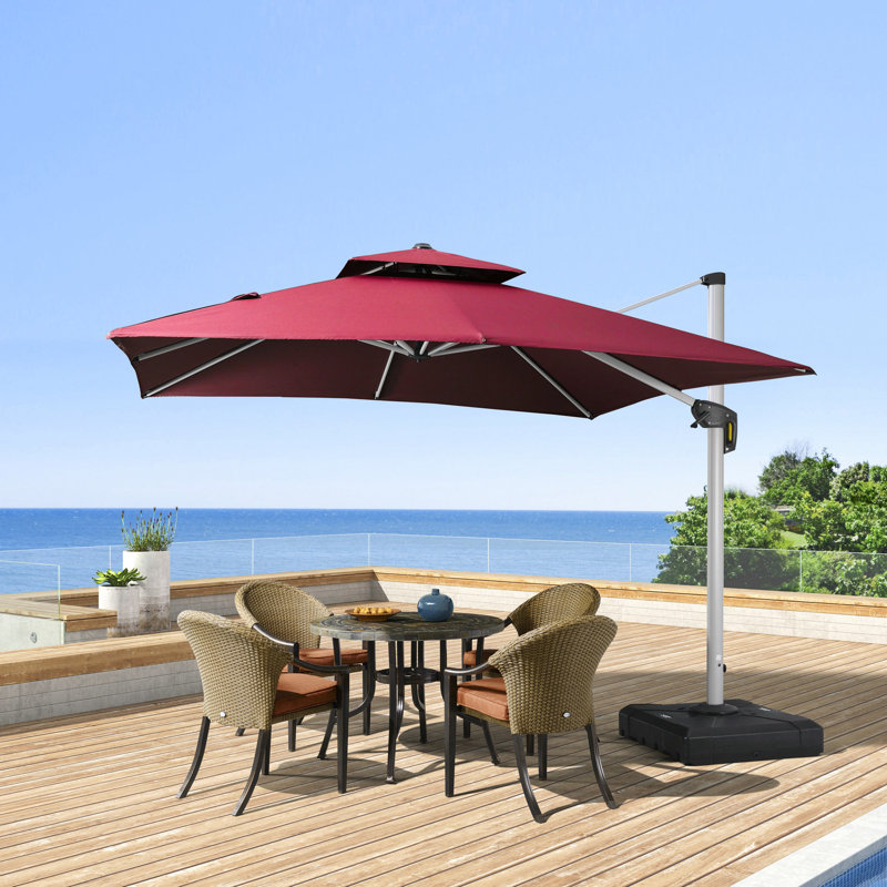 304 cm W X 304 cm D Square Tilt Cantilever Parasol with Crank Lift, Dark Red